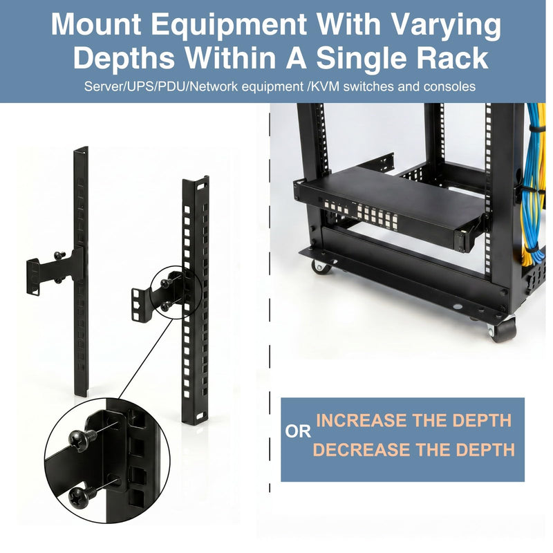 2U Server Rack Depth Extender Kit, 4" Deep Recessed Rack Mount Adapter, TAA Compliant Network Rack Extender for Standard 19" Racks (2u 4inch) 2u 4inch