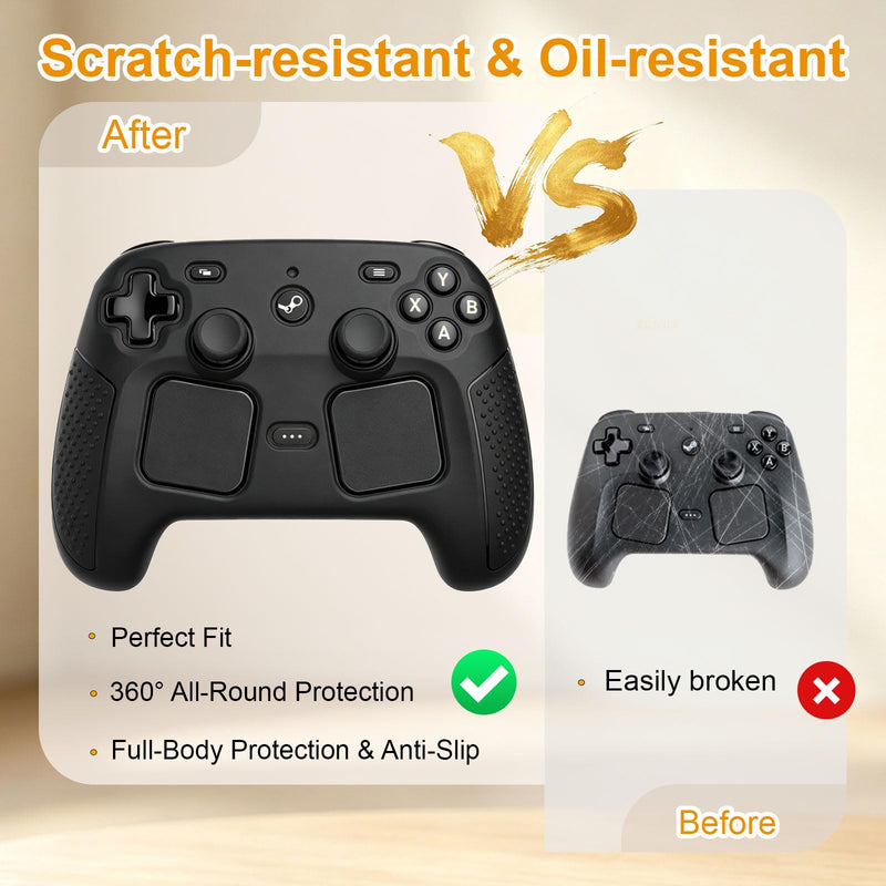 Protective Case for 2026 Steam Controller 2 Accessories, Soft Silicone Cover with Comfort Grip Black Shell Skin, Ergonomic Design Snug Fit Anti-Slip Shockproof Case Cover with Full Protection