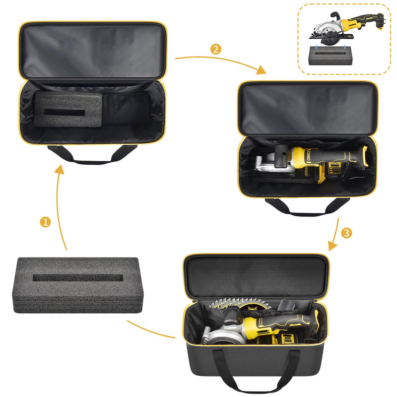 SAIKA Circular Saw Bag for DEWALT ATOMIC 20V MAX 4-1/2"/ for DOVAMAN/for Worx WX439L/ for GALAX PRO Circular Saw Storage Organizer for Blade, Adapter, Blade Wrench, and Rip Guide（Case Only）