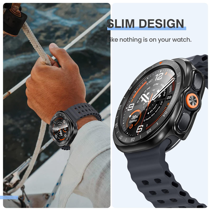 Tensea 2P for Samsung Galaxy Watch Ultra 2 2026 Screen Protector Case 47mm | Protective Face Cover for 47 mm Accessories, Hard Bumper Built-in Tempered Glass Film for Women Men Matte Black Galaxy Watch Ultra 2-47mm