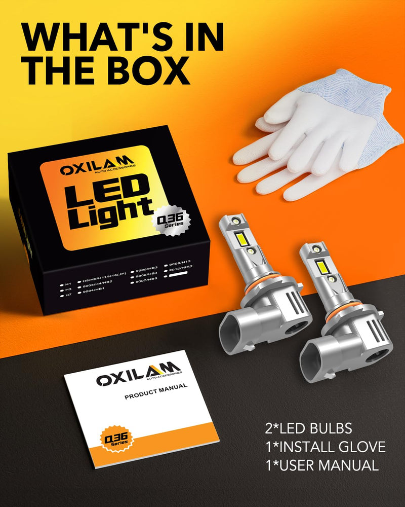 OXILAM 9005 LED Bulbs 800% Brightness 40000LM Super Bright, OEM Fit 6500K White, 20 Years Lifespan with Silent Fan & Heat Dissipation, Weatherproof IP68 & Error-Free Installation, 2 Pack