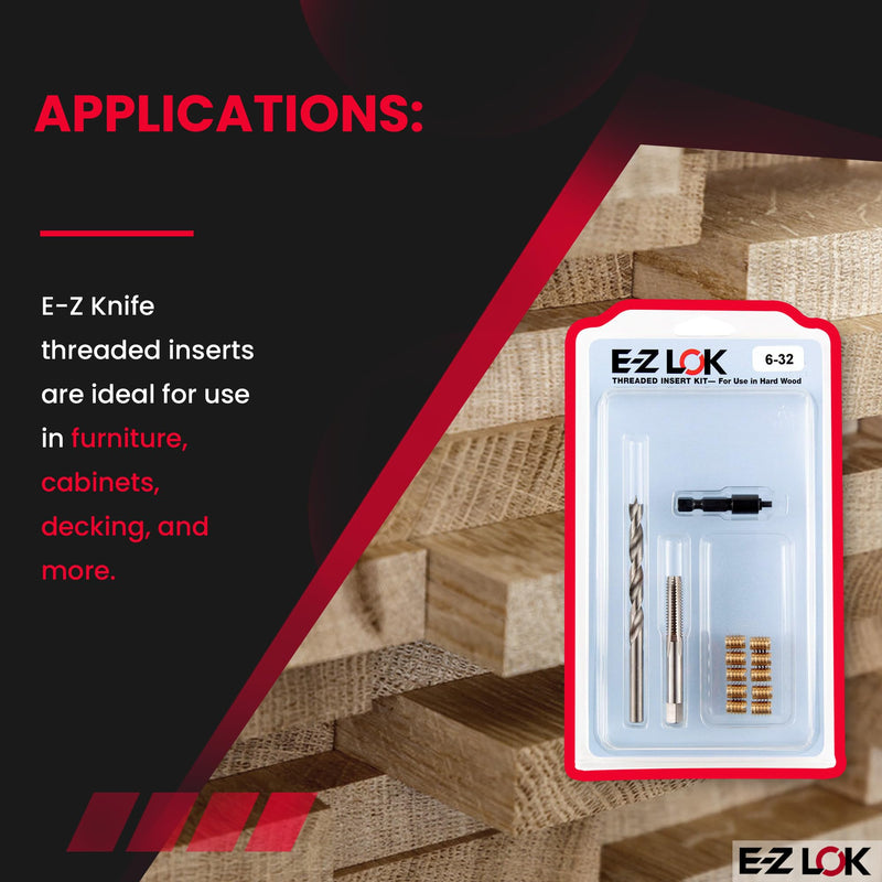 E-Z LOK Threaded Insert Installation Repair Tool Kit for Hard Wood - Includes Brass Thread Inserts, Drill, Tap and Drive-Tool 6-32 (EZ-T400-006)