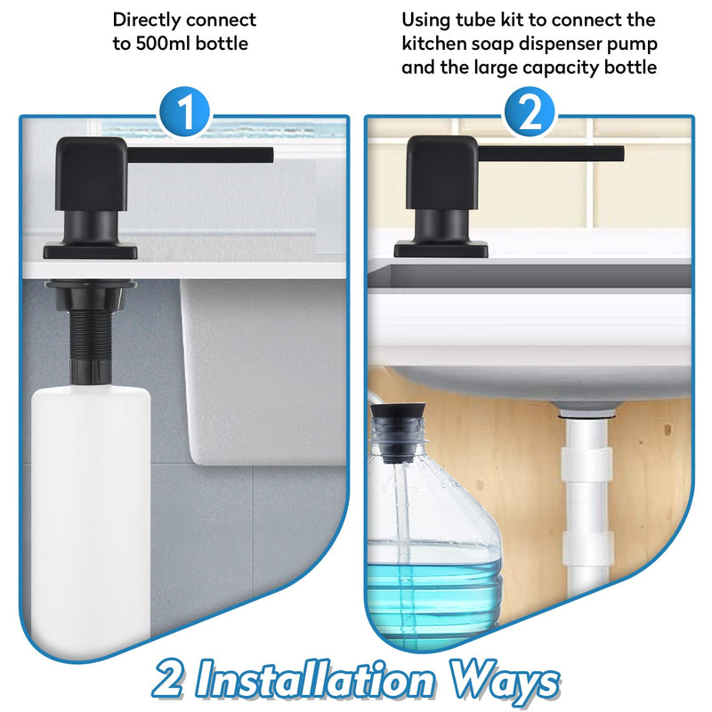 CREA Soap Dispenser for Kitchen Sink, Kitchen Soap Dispenser Black Square Built in Sink Soap Dispenser for Bathroom with 17 OZ Bottle