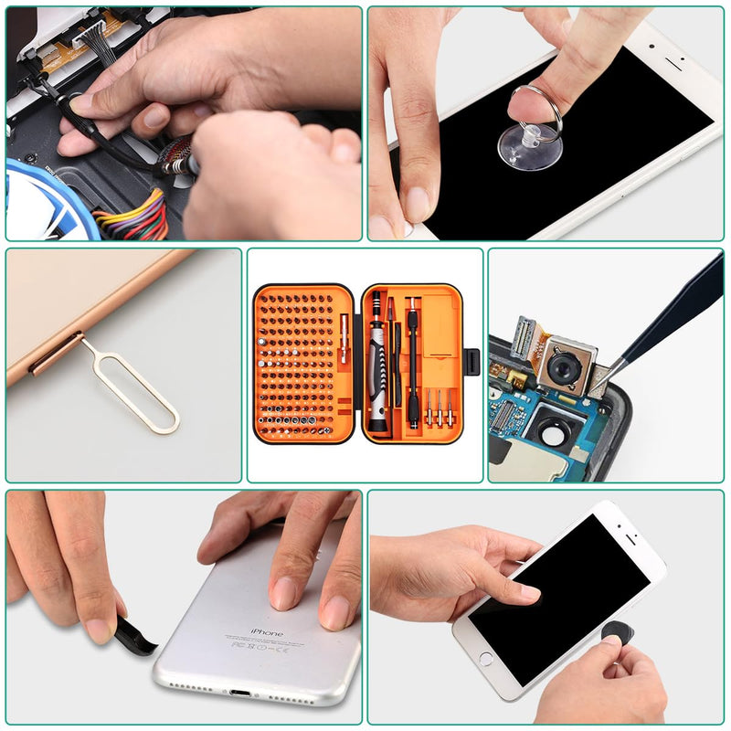 ORIA Precision Screwdriver Set, Magnetic Repair Tool Kit, 130 in 1 Professional Screwdriver Kit with 120 Bits, Built-in Magnetizer, Case, for Electronics, Watch, Eyeglasses, DIY Projects Orange