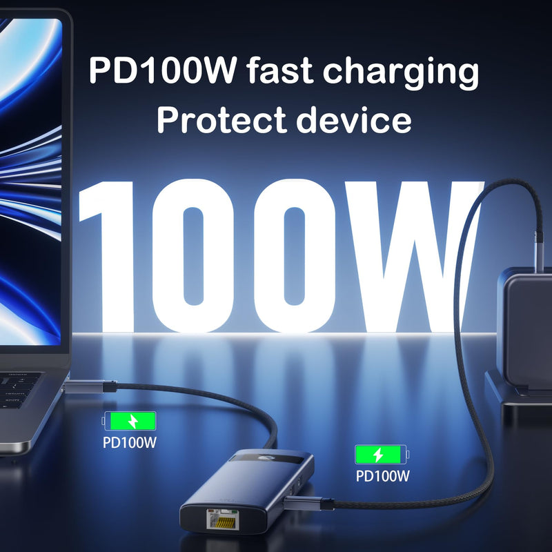 KAGO USB C to Ethernet HDMI Adapter,8 in 1 Docking Station Hub,USB-A 2.0/3.0,Type-C Data Ports,4K@30Hz HDMI,100W PD,SD/TF Card Reader,100M RJ45 for MacBook Pro/Air,iPad Pro,iPhone 15/Pro Max 8 in1