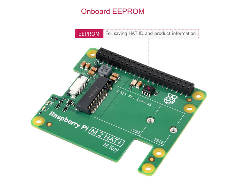 Official Pi PCIe to M.2 HAT for Raspberry Pi 5, HAT + Standard, Supports NVMe Protocol M.2 Solid State Drive 2230/2242 High-Speed Reading/Writing