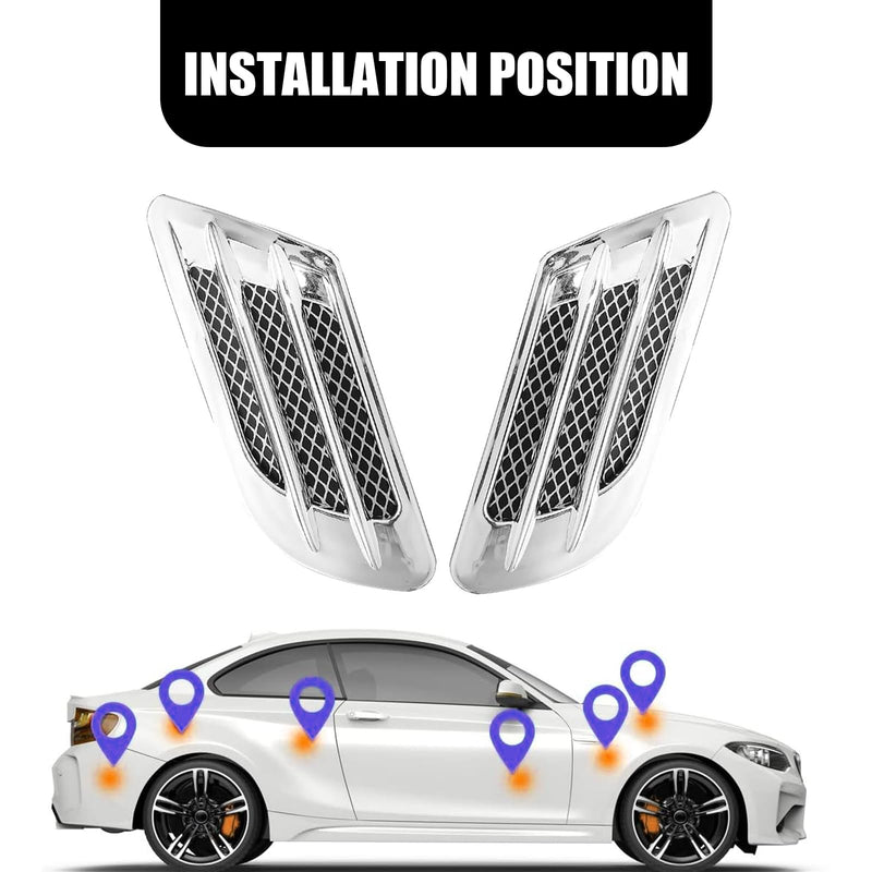 ZKFAR 2 PCS Engine Hood Air Vent Outlet Cover Trim, Car Side Mesh Vent Sticker, 8.6" x 3" Shark Gills Decorative Air Vent, Universal for Most Cars (Silver Plating) Silver Plating