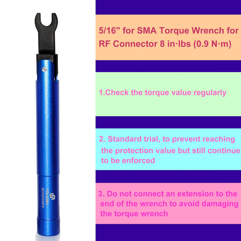 TOJOIN 1 pcs SMA Torque Wrench for RF Connector 8 in·lbs (0.9 N·m) Opening 8mm (5/16") for SMA 3.5mm/2.92mm Adapter Convertor Portable Spanner for Professionals Industry Blue 1 PCS-SMA