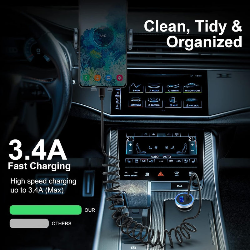 for Samsung S26 Ultra USB Car Charger Fast Charging forSamsung Galaxy S26 S26+ S25 Ultra S25 FE S24 Ultra S23 S22,USB A Car Charger + 3FT Coiled USB C Cable for Galaxy A56 A55 A36 A35 A26 A25 A16 A15