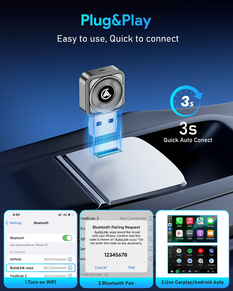 Wireless CarPlay Adapter—Ultra Mini(60% Reduced Size),2026 2-in-1 Android Auto Adapter, 3X Automatic Connection Navigation, Plug and Play, Compatible with iOS 10+, Android 11+