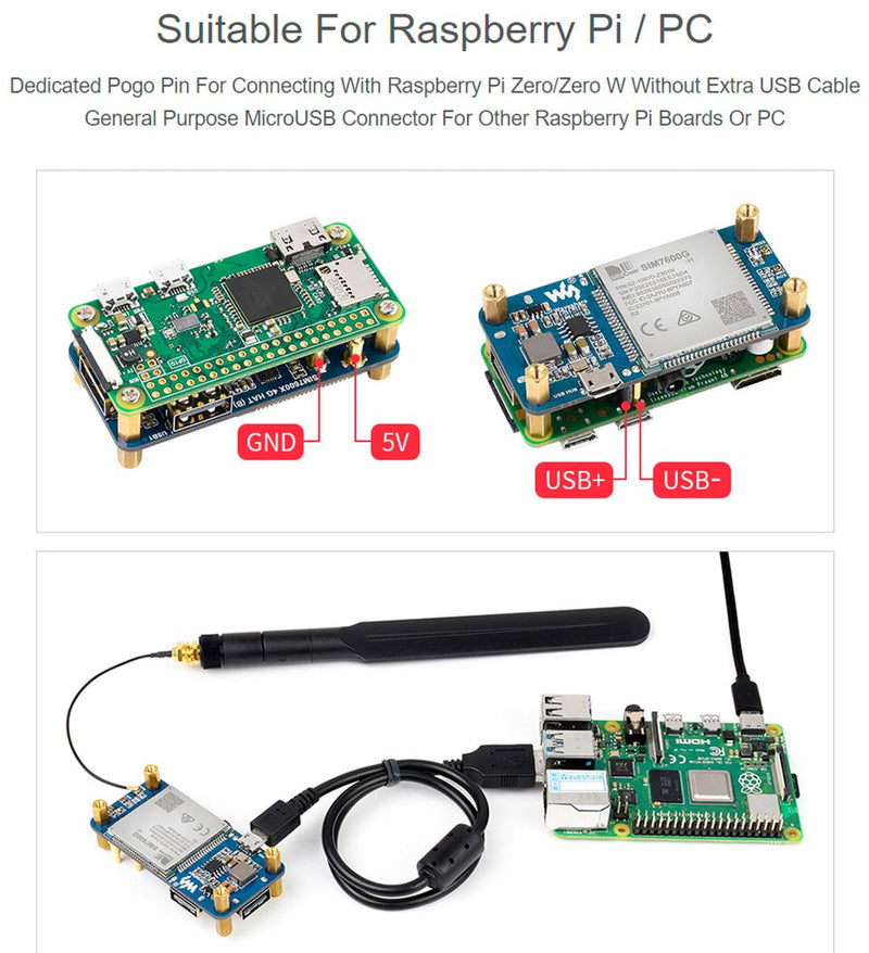 SIM7600G-H 4G HAT Module for Raspberry Pi and PC,Support LTE Cat-4 4G 3G 2G Communication and GNSS Positioning,Global Band,up to 50Mbps Uplink, 150Mbps Downlink