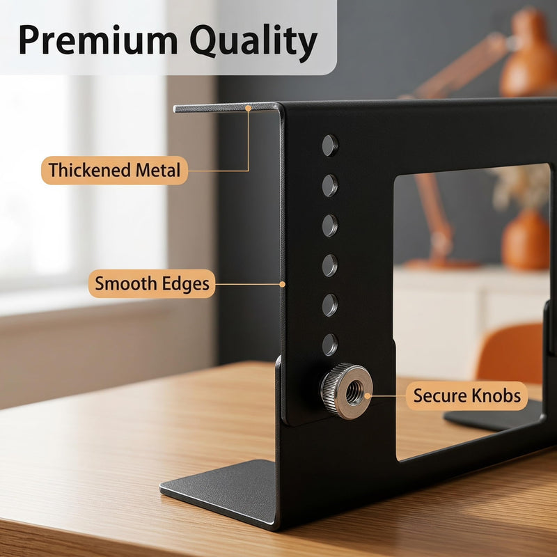 8-Level Height Adjustable Metal Under Desk Mini PC Mount Bracket | 1.8" to 3.9" height adjustable, with two different interchangeable lower components, Side Port Design, Space-Saving