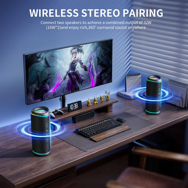 Bluetooth Speaker - HD Sound, IPX5 Waterproof, Up to 20H Playtime, TWS Pairing, BT 5.3, Portable Wireless Speaker for Home, Party, Beach & Outdoor, Black Black Cool