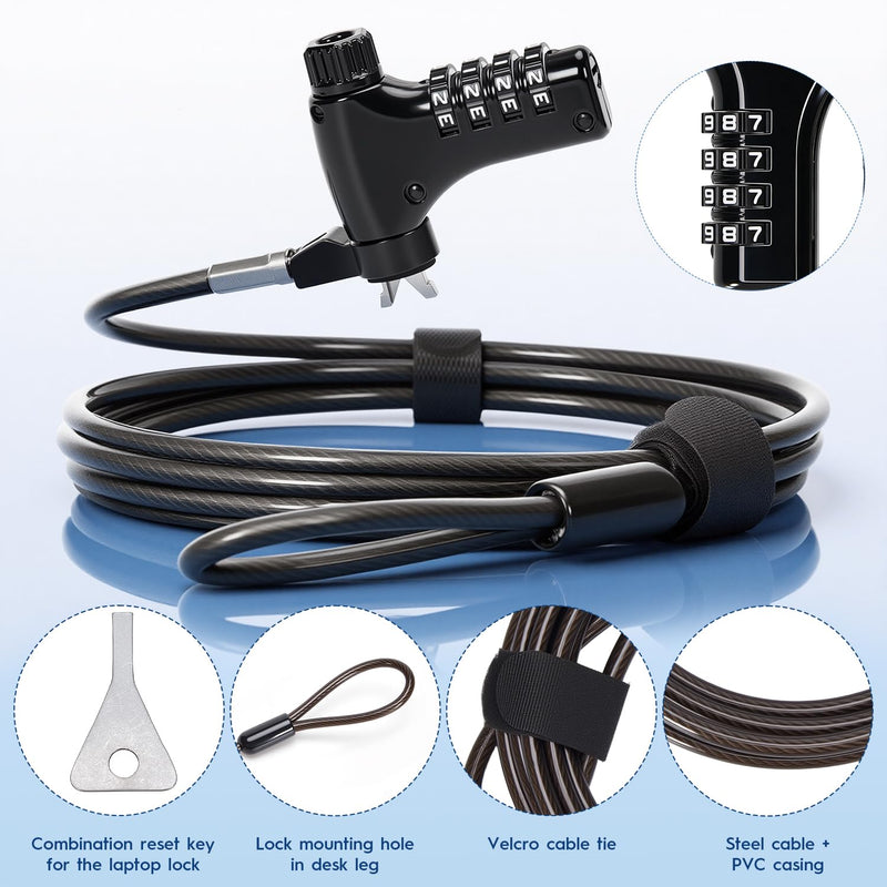 Laptap Lock,Universal 3-in-1 Laptop Lock with Combination Code,Anti-Theft Security Cable Compatible with Standard, Nano and Wedge Slots, Suitable for Students & Office Workers