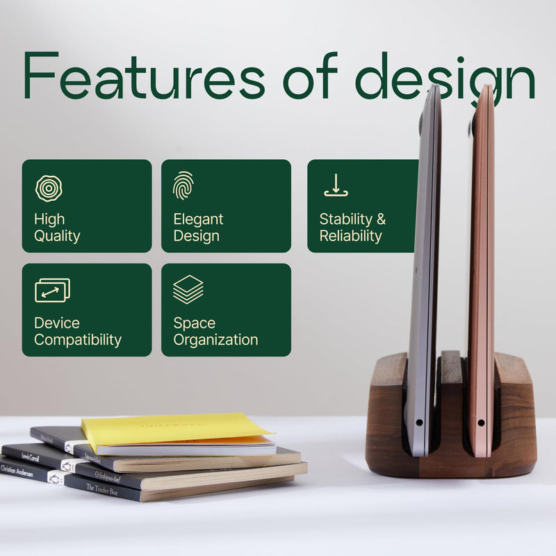 THEHRDWOOD Dual Laptop Stand Vertical Laptop Holder for Desk - All MacBook Vertical Stand up to 0.7'' Thick - Notebook Stand Handmade of Natural Wood - MacBook Holder (Dual Oak) Dual Oak
