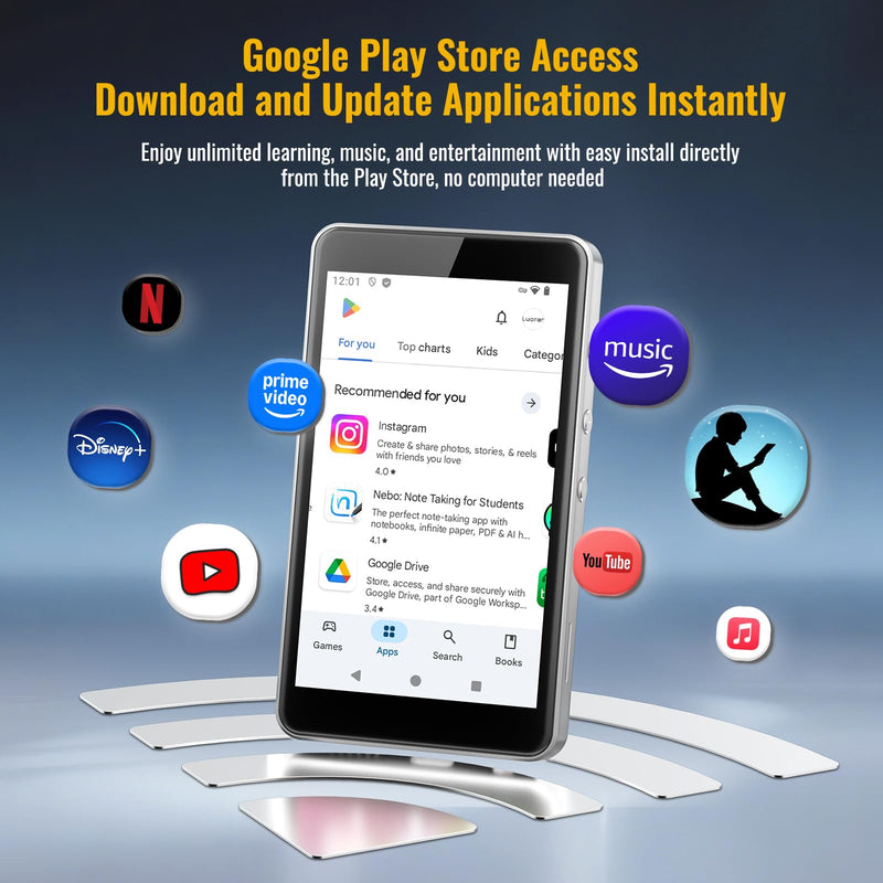 MP3 Player with Spotify for Kids, Play Store | Android 14, Parental Controls, Night Mode, Audible, Amazon Music, Libby, Earphones Included, Up to 1TB