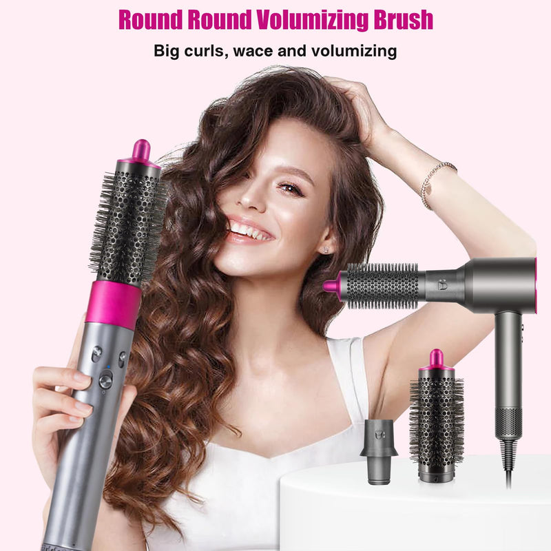Long Curling Barrels+Round Volumizing Brush Attachments for Dyson Airwrap | 5 in 1 attachment for HS01 HS05, Adapter for Dyson Supersonic Hair Dryer HD01 HD02 HD03 HD04 HD07 HD08 5 in 1 Attachments