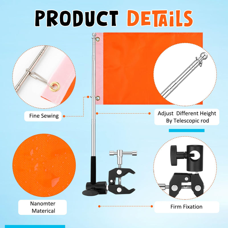 VitalCozy 2 Set Orange Boat Flags 47 Inches Water Ski Kayak Flag 12” x 18” with Pole and Storage Bag 3 Sections Holder for Tubing Wakeboarding Watersports Swimmers Surfer Safety Equipment