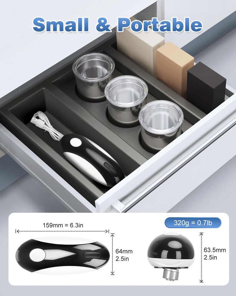 Auto Stop Electric Can Opener - Rechargeable Can Openers Smooth Edge for Seniors,One Touch Cut Opener Handsfree for Kitchen Portable for Any Size Cans Black White