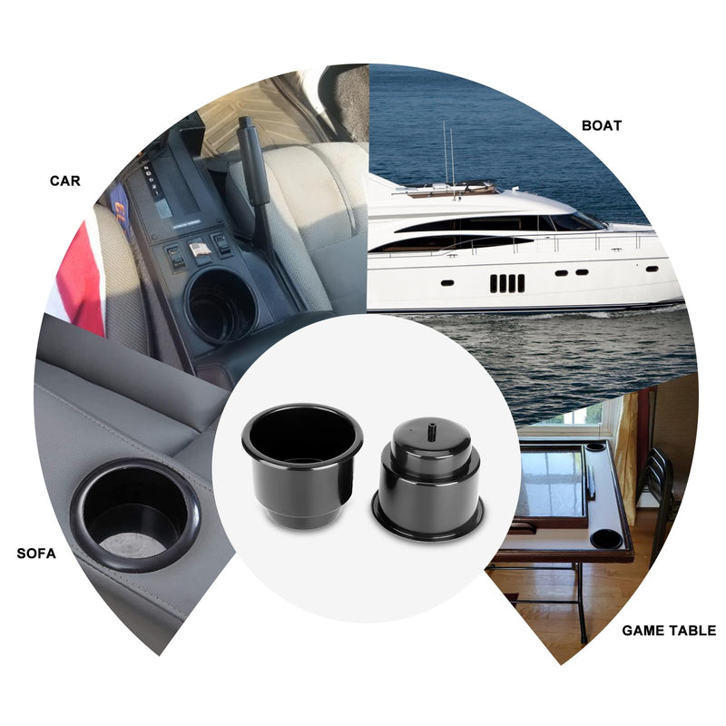 Amarine-made (Set of 4) Black Recessed Drop in Plastic Cup Drink Can Holder with Drain for Boat Car Marine Rv - Black