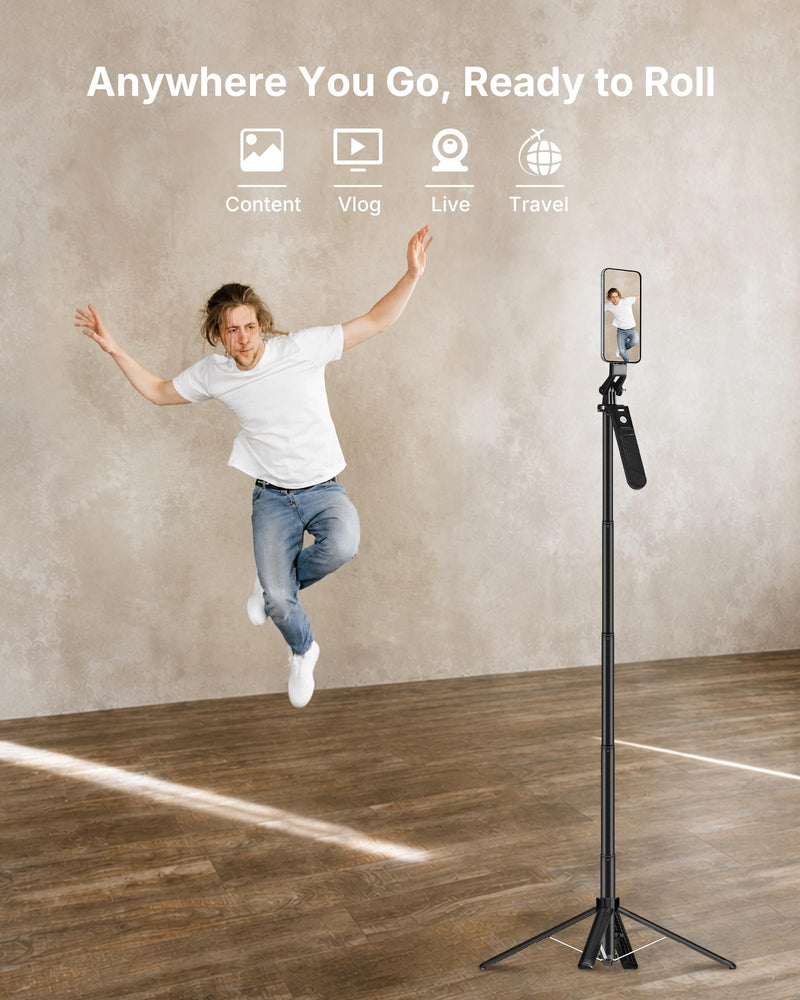 3-in-1 Vlogging Kit for iPhone, 71" Tripod with Lights and Mic | Magnetic & Clamp Phone Holder, Plug In & Record, No Setup, Noise Reduction Mic, Rechargeable Remote, Carrying Bag Included