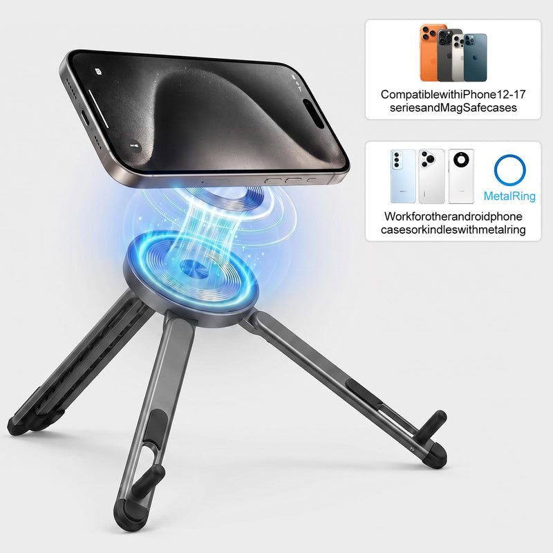 4-in-1 Laptop Stand for Desk, Aluminum Alloy Adjustable Foldable Computer Stand with Magnetic Phone Holder & Tablet Stand, Portable Laptop Riser Compatible with MacBook, Notebook, 10-16 Inch Laptops