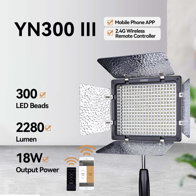YONGNUO YN300 III YN-300 III LED Camera Video Light with 12V2A AC Adapter Adjustable Color Temperature 3200K-5600K YN300III with AC adapter