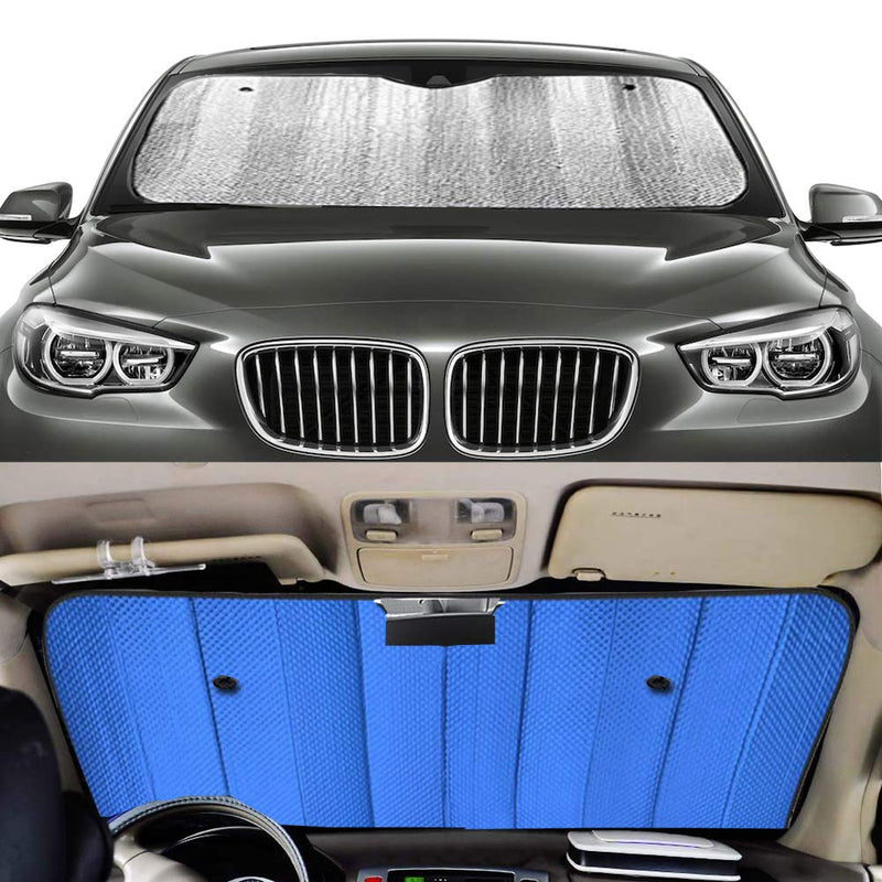 Windshield Sunshade Car Foldable UV Ray Reflector Auto Front Window Sun Shade Visor Shield Shade,Keeps Vehicle Cool - Blue (55" x 27.5")