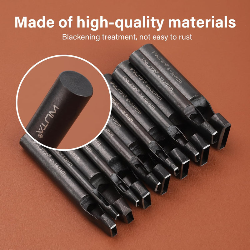 WUTA 6 Pcs Rectangle Leather Hole Punch Set, High Carbon Steel Punch Tool, Hollow Punch Cutter Kits for Belt & Leather Crafting（2 * 4mm + 2 * 6mm + 2 * 8mm + 3 * 10mm + 4 * 12mm + 4 * 14mm） 2*4mm + 2*6mm + 2*8mm + 3*10mm + 4*12mm + 4*14mm