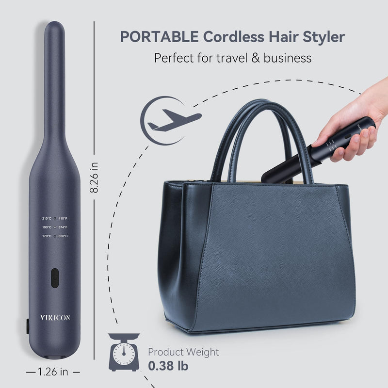  [AUSTRALIA] - VIKICON Beard Straightener for Men with 3 Heat Settings, Thin Hair Curler | Cordless Rechargeable Pencil Straighteners and Curler, Portable for Beard, Short Hair, Pixie Cuts, Daily Hair Styling, Black