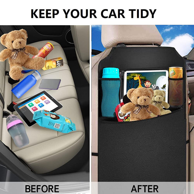 Premium Backseat Organizer for Kids 2 Pack, Heavy Duty Waterproof and Stain Resistant Kick Mats Back Seat Protector, Durable Backseat Car Organizer with Tablet Holder+Storage Pockets