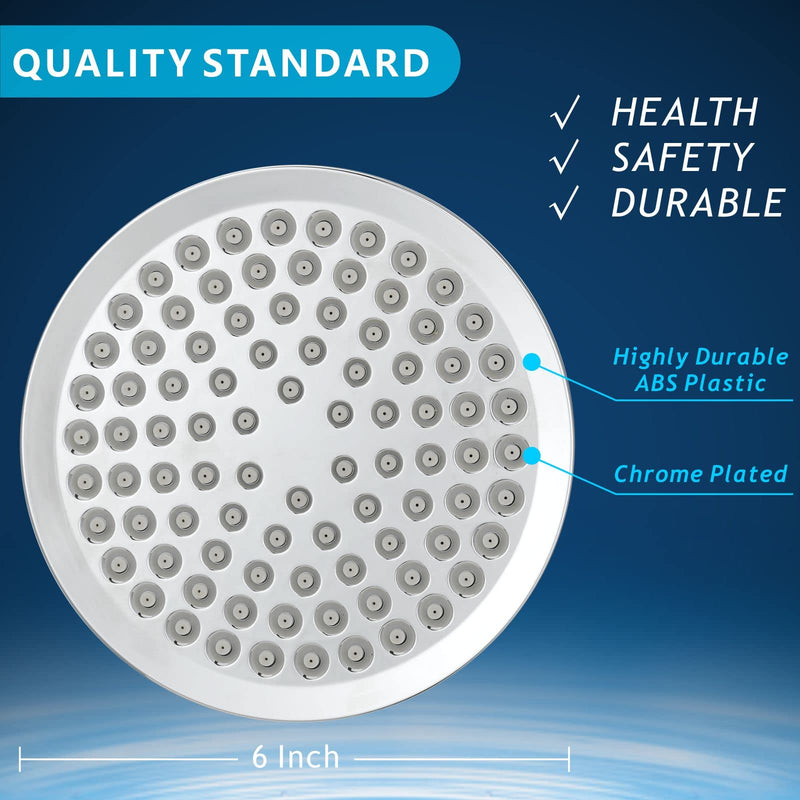 High Pressure Rain Shower Head with 11'' Extension Arm - High Flow Rainfall Showerhead - Luxury Modern Look - Pressure Boosting(Round, Chrome) 6" Round