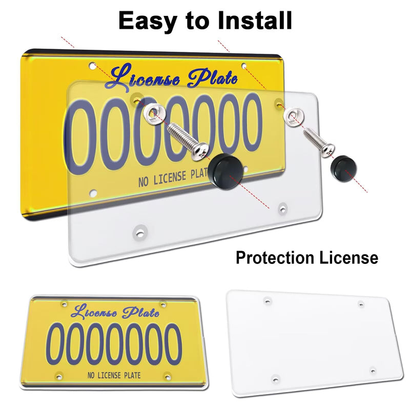 Aootf License Plate Covers- Clear Flat License Plate Protector, Unbreakable Transparent Protective Cover with Screws Caps, 2 Pack for Front Rear