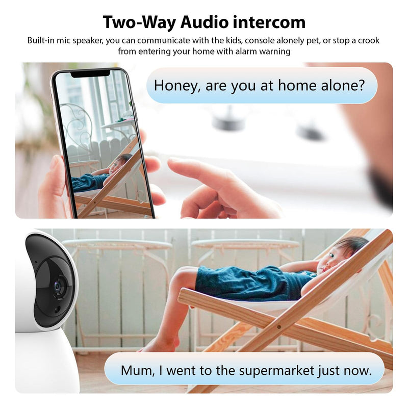 3MP Security Camera 2.4G WiFi Smart Indoor Monitoring Cam with Night Viewing 2-Way Audio Phone APP Remote Control Motion Detection for Pet Home Security Monitor Intelligent Alarm System