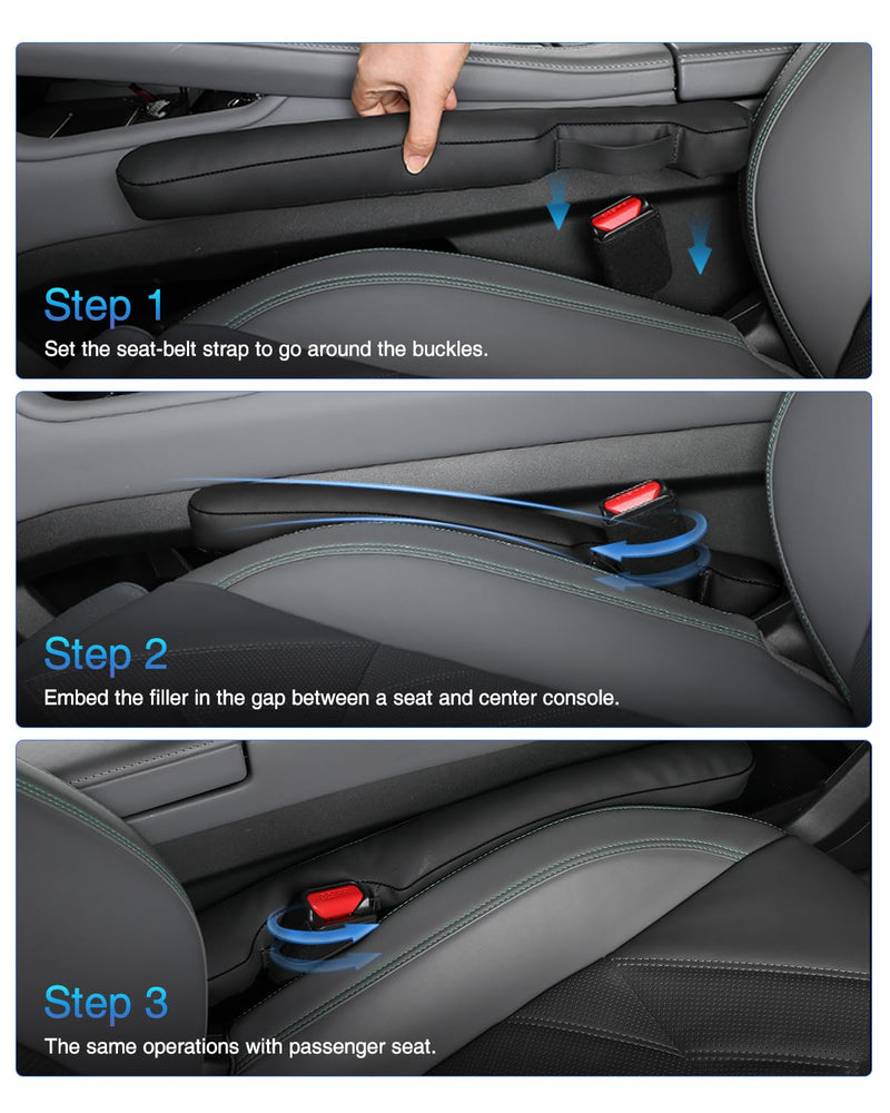 Leather Car Seat Gap Filler Universal for Car Truck SUV to Block The Gap Between Seat and Console Stop Things from Dropping 2 Sets Black