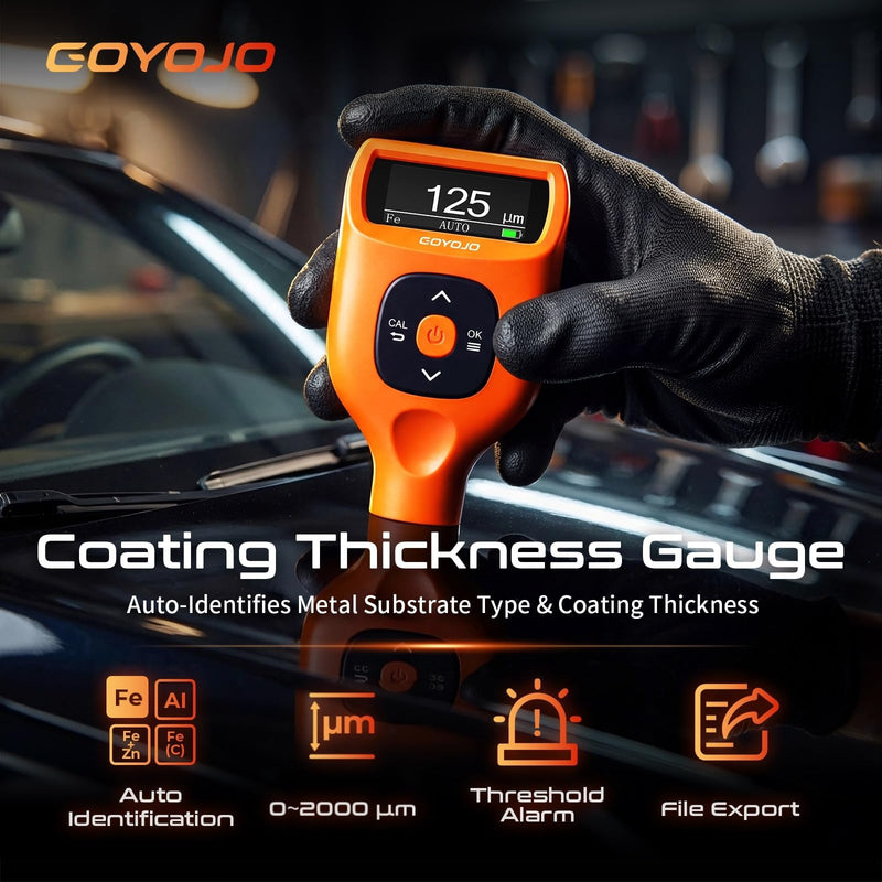 GOYOJO Paint Thickness Gauge for Cars, 0-2000μm (0-79 mils) Coating Thickness Meter, Auto Fe/Al/Zn/Fe(C) Detection, 0.1μm Resolution, ±(2%+1μm) Accuracy for Paint Inspection CTG-1(Standard)