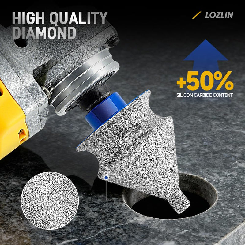 4-in-1 Diamond Chamfer Bit for Angle Grinder, Diamond Beveling Grinding Head for Chamfering, Hole Enlarging, Polishing, Arc Trimming, Fit for Granite, Marble, Tile, Ceramic, Stone, 5/8"-11 Thread