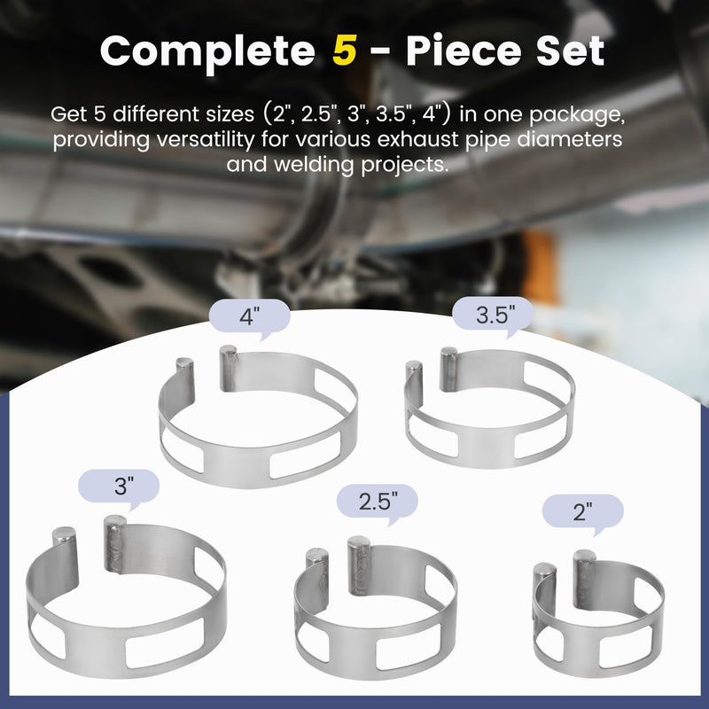 5PCS Stainless Steel Exhaust Pipe Tacking Band - 2" to 4" Sizes | Clamp - On Exhaust Pipe Welding Clamp for Welding Fabrication, Corrosion - Resistant & Tool - Free Installation Medium