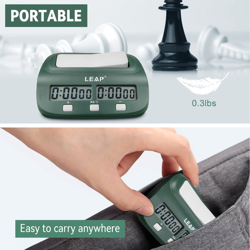 LEAP Digital Chess Clock Timer - I-GO and Chinese Chess with Bonus and Delayed Time Features (Blackish Green) Blackish Green