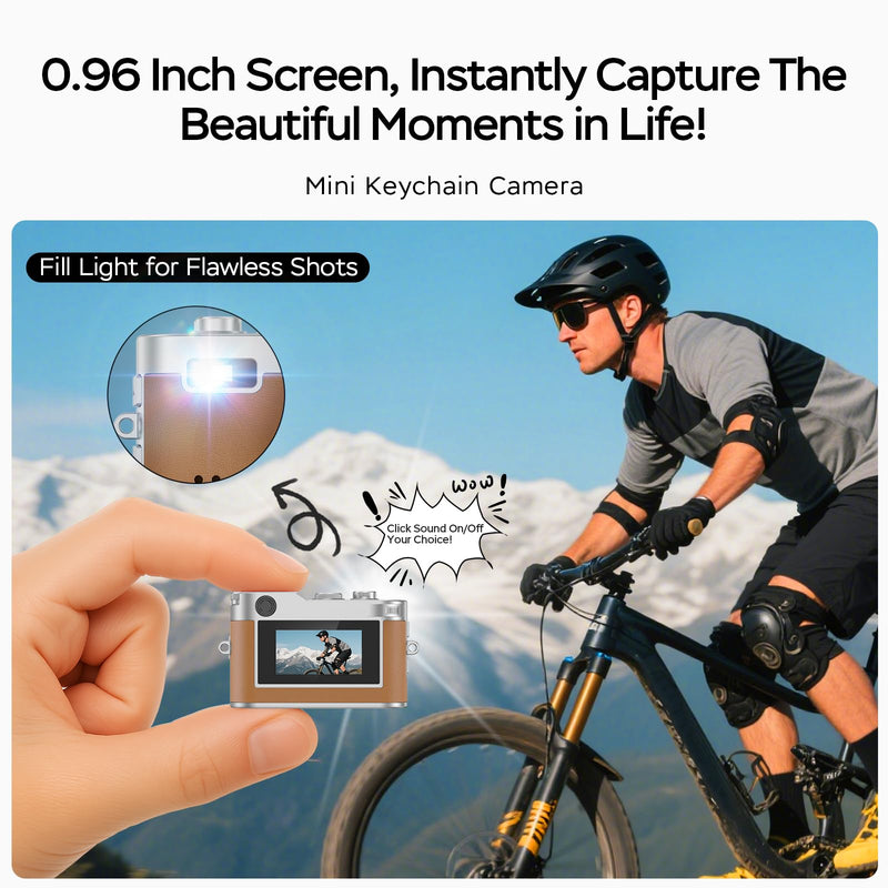 Mini Retro Camera with 1080P Video, 12MP Photos, Keychain Digital Camera, Ultra-Compact Tiny Camera with 32GB SD Card, OTG Adapter, Vintage Little Cameras for Travel, Daily Vlogging (Brown) Brown