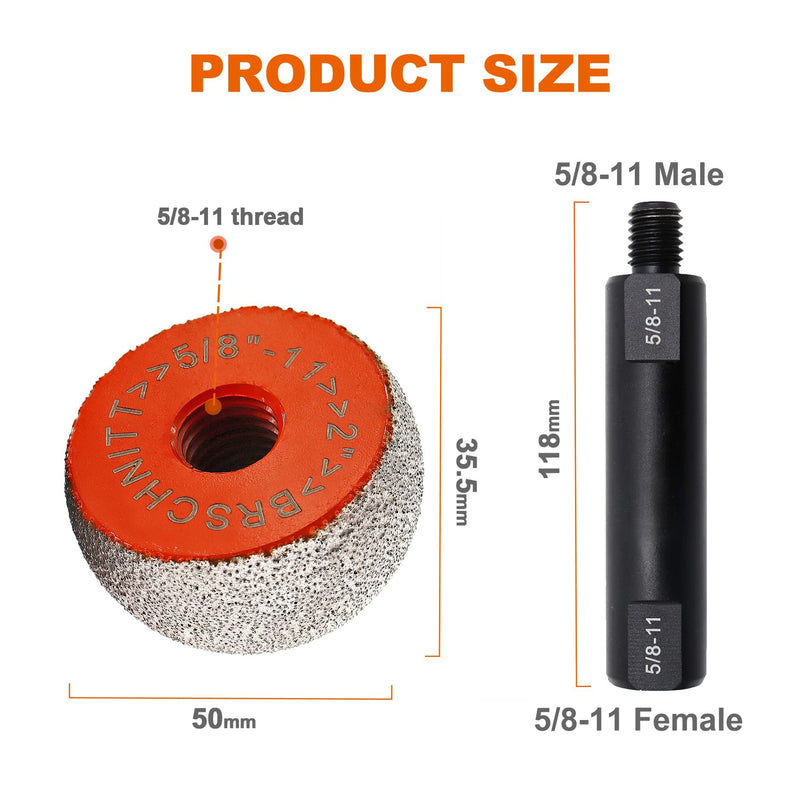 Spherical Diamond Grinding Bit - BRSCHNITT Grinding Trimming Wheel for Stone Flowerpots,Cobblestone,Granite,Marble Rock Planters Diamond Milling Carving DIY Handmade Cutter(50mm) 1 2"(50mm) (with rod)