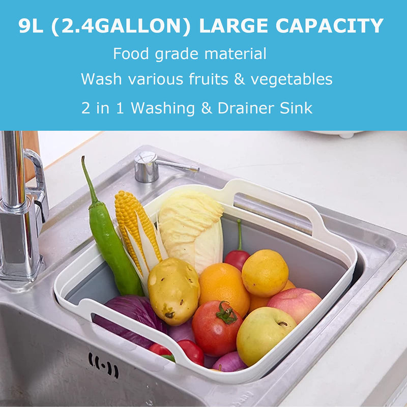 Collapsible Wash Basin 9L, Foldable Dish Tub with Drain Plug, Portable Collapsible Dish Basin, Camping Sink for Washing Dishes, Laundry & Kitchen Use,Gray Gray