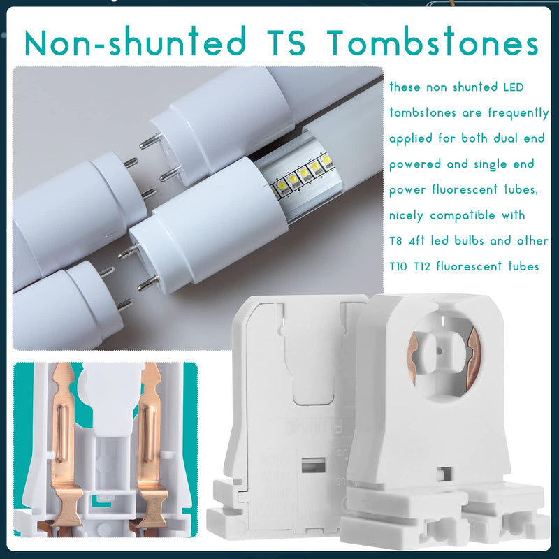 Hortsun 100 Pack Non Shunted LED Tombstones T8 T10 T12 Lamp Holder, Bulb Holder Non Shunted Tombstones T8 LED Fluorescent Tube Replacement Light Socket for Ballasts Replacements Kit (Without Wire) Without Wire