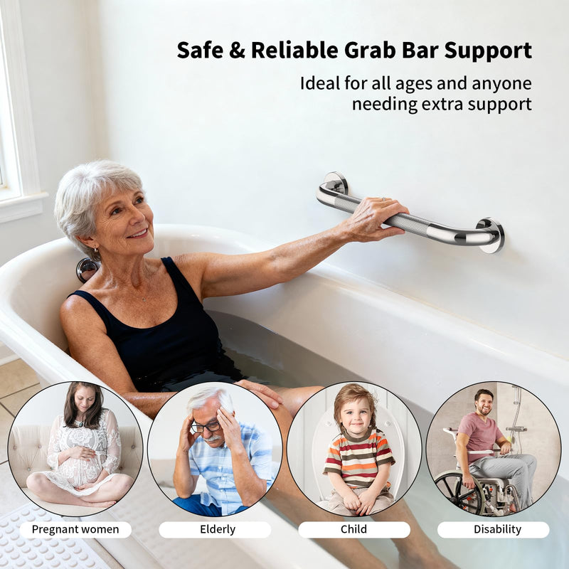 Shower Grab Bar 20 Inch, iHansee Chrome Bathroom Grab Bar w/Anti-Slip Knurled Grip - 1.25" Diameter, Stainless Steel Bath Safety Bars for Senior Elderly, Wall Mounted Toilet Bathtub Balance Handrail
