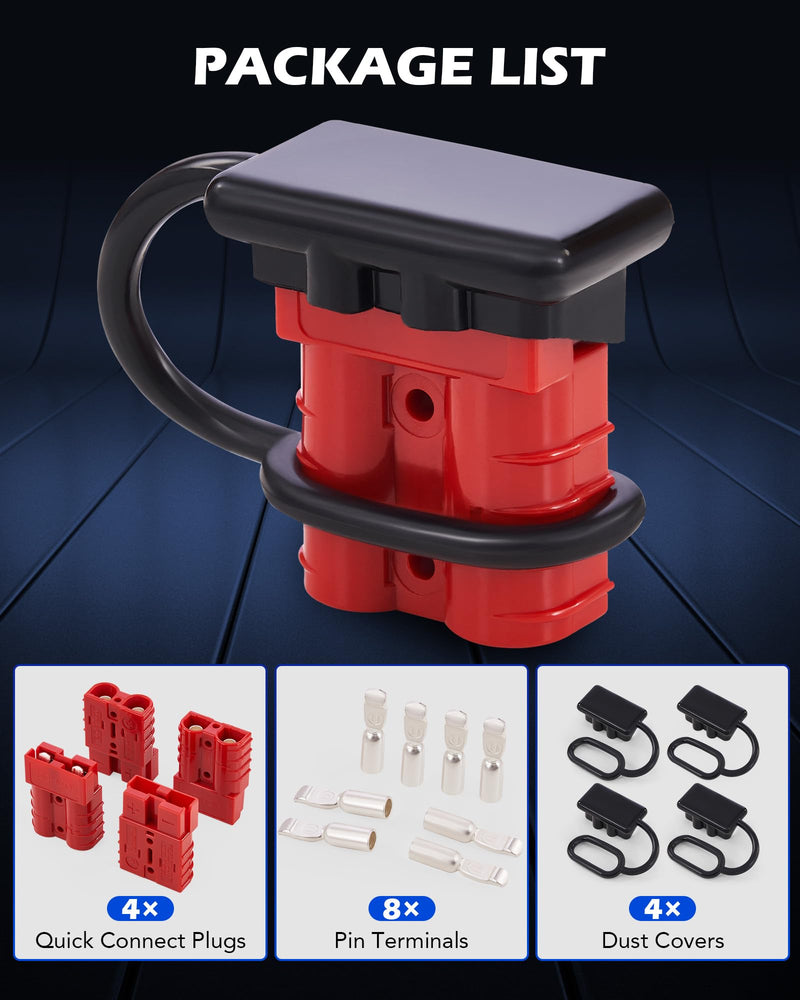 Orion Motor Tech Wire Connector 4 Pack, 50A Wire Harness Plug Kit for 6-12 Gauge Cables, 12V-36V Battery Quick Connect Disconnect Set for Car Bike ATV Winches Lifts Motors More, Set of 4, Red 50A(4 Pack)