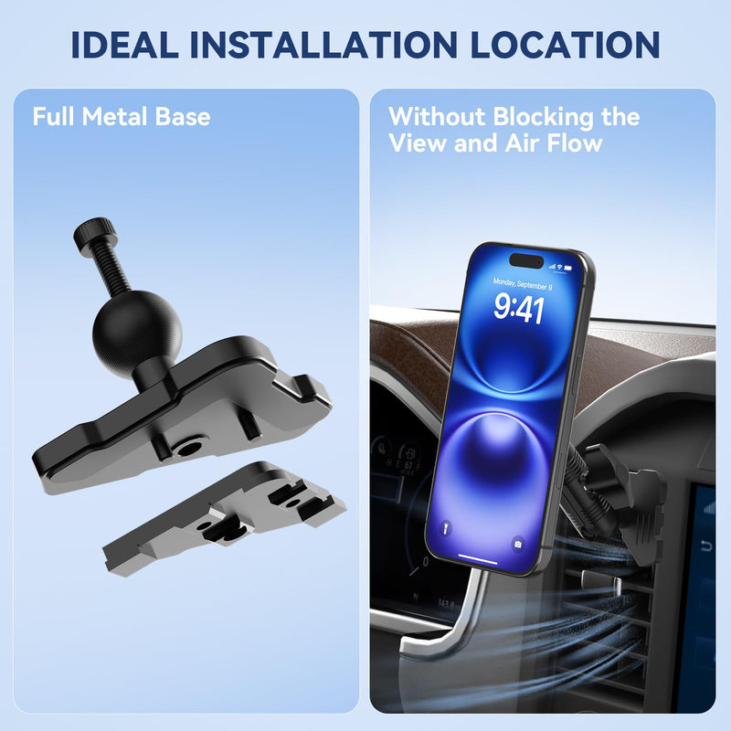 Surfcabin CNC Magnetic Vent Phone Holder for 2021-2026 Ford F150 | 2021-2026 Super Duty F250 F350 F450, Full Metal Bracket, No Shake, No Block Airflow, 360° Rotation, Fits Most CellPhones Compatible with F150 2021-2026 with Metal Arm