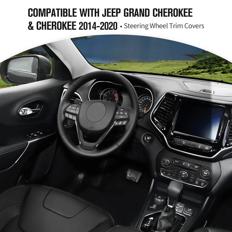 JeCar Steering Wheel Trim Cover Interior Decoration Trim Kit for 2014-2020 Jeep Grand Cherokee & Jeep Cherokee, Carbon Fiber Texture
