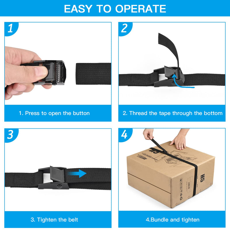 Tie Down Straps 6 Pcs Lashing Strap 3.3' x 1" Adjustable Heavy Duty Cam Buckle Cinch Straps for Cargo, Trucks, Luggage, Trailer, Motorcycle (Black) 6Pcs 3.3' x 1"
