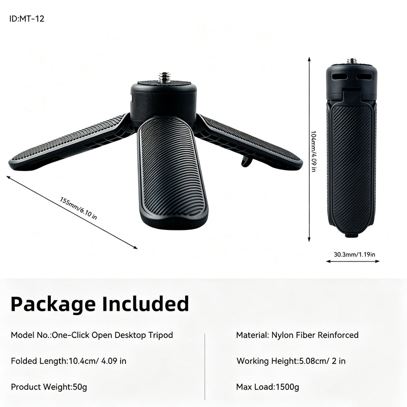 2-in-1 Mini Tripod Handle, One Click Open Stand with Universal 1/4" Screw | Fits DJI Osmo Pocket/Action, Insta360 X5, GoPro & Phones; 51g Lightweight, 120° Anti-Slip Legs, Sync Fold, Pocket Portable