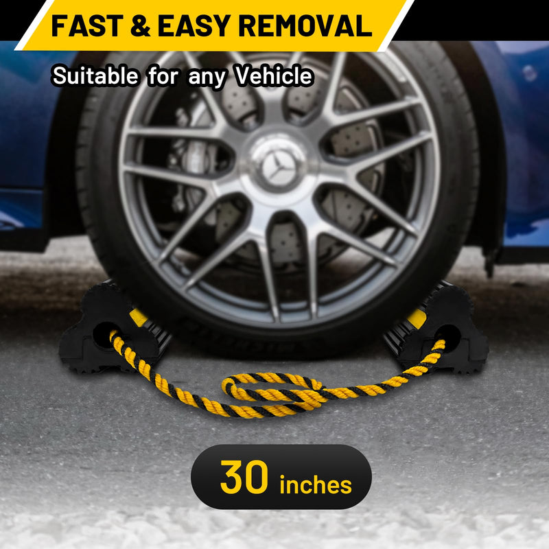 ROBLOCK 2 Pairs Wheel Chocks Heavy-Duty Rubber Wheel Block Non-Slip Base with Nylon Rope Yellow Reflective Tape - 4 Pack Wheel Stopper for Travel Trailers, Car, Camper, Truck, Black 4pack